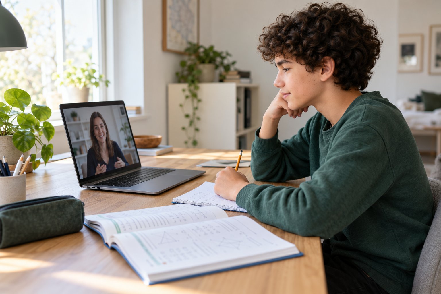 Sfeerbeeld van een leerling die thuis online bijles volgt